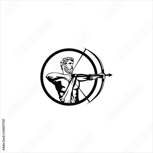 Hercules Heracles with Bow Longbow Arrow, Muscular Myth Greek Archer Warrior Silhouette Logo design