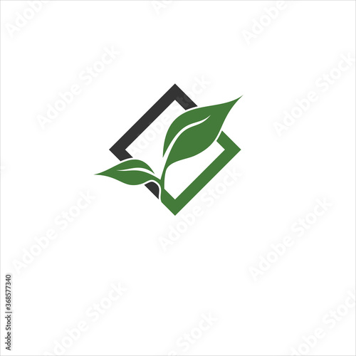 leaves in the box logo design template silhouette vector