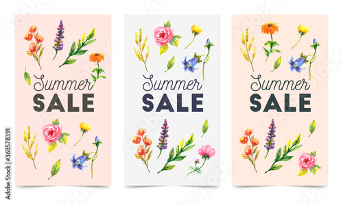 Set of abstract web banner templates with floral background. Different sizes