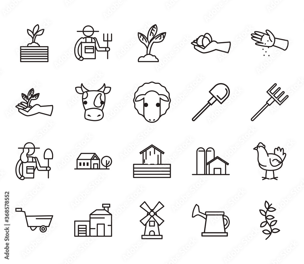 Farm line style icon set vector design Farm line style icon set vector design