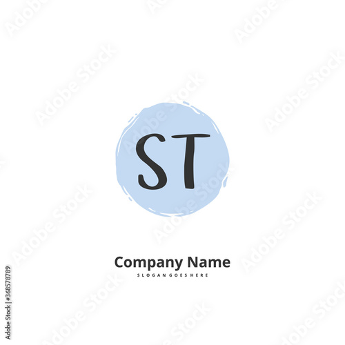 S T ST Initial handwriting and signature logo design with circle. Beautiful design handwritten logo for fashion, team, wedding, luxury logo.