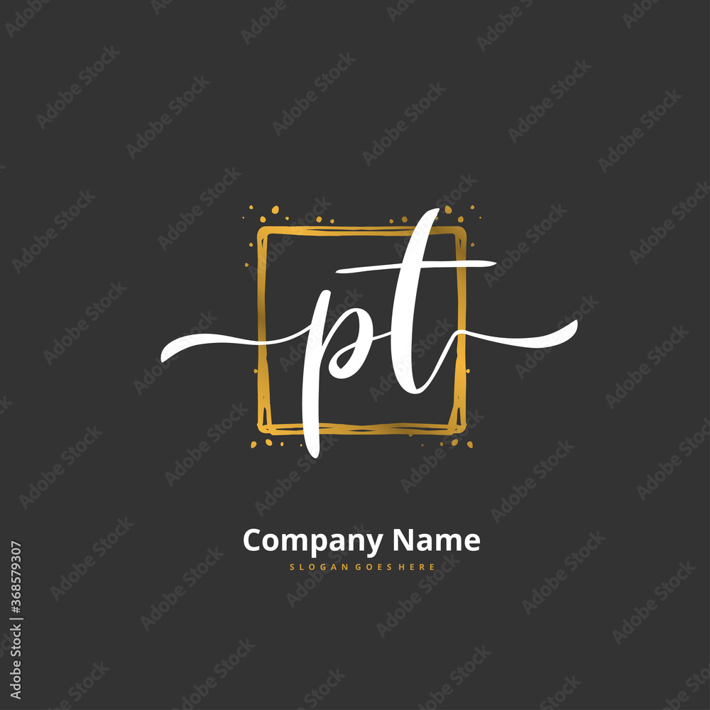 P T PT Initial handwriting and signature logo design with circle. Beautiful design handwritten logo for fashion, team, wedding, luxury logo.