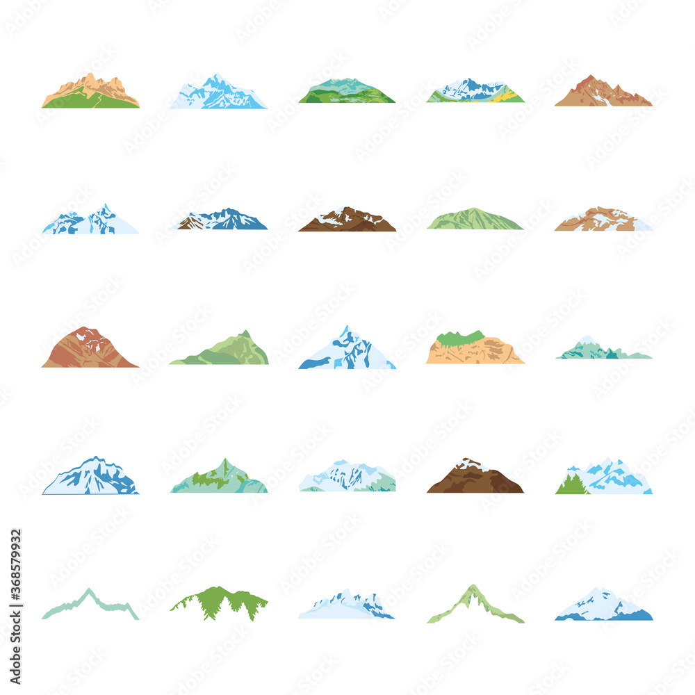 icon set of mountains, flat style