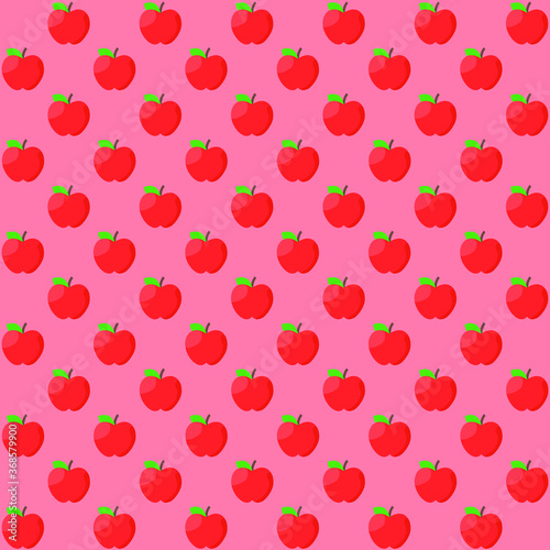 Red apple with green leaf and pink background repeat pattern