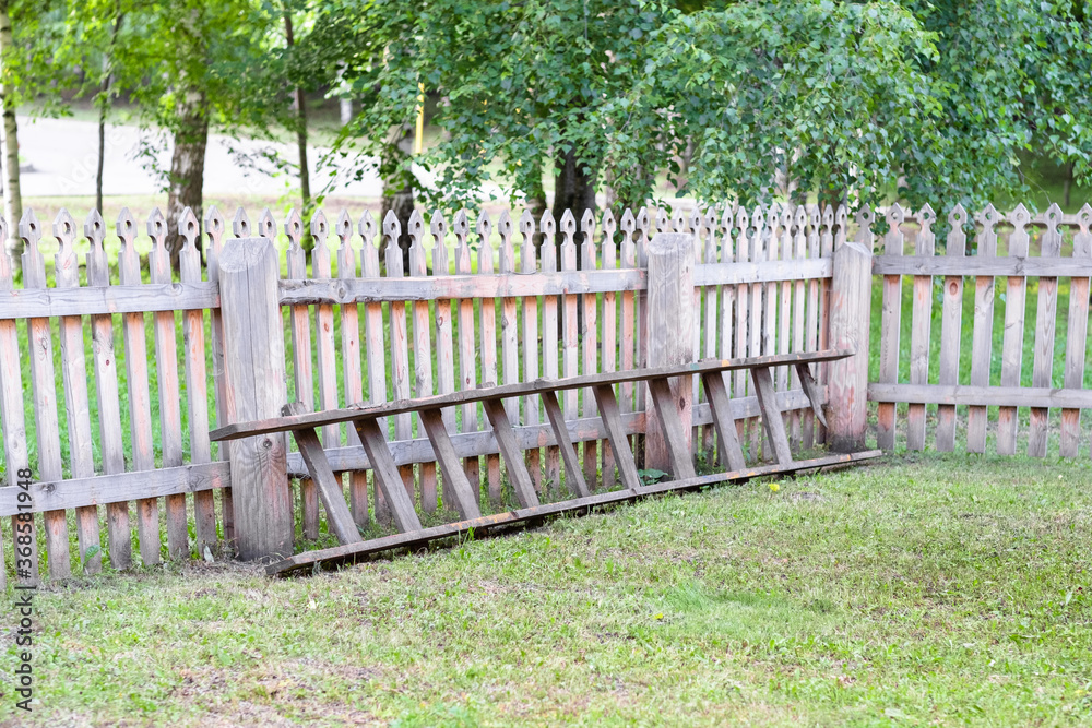 wooden staircase on the street. country yard