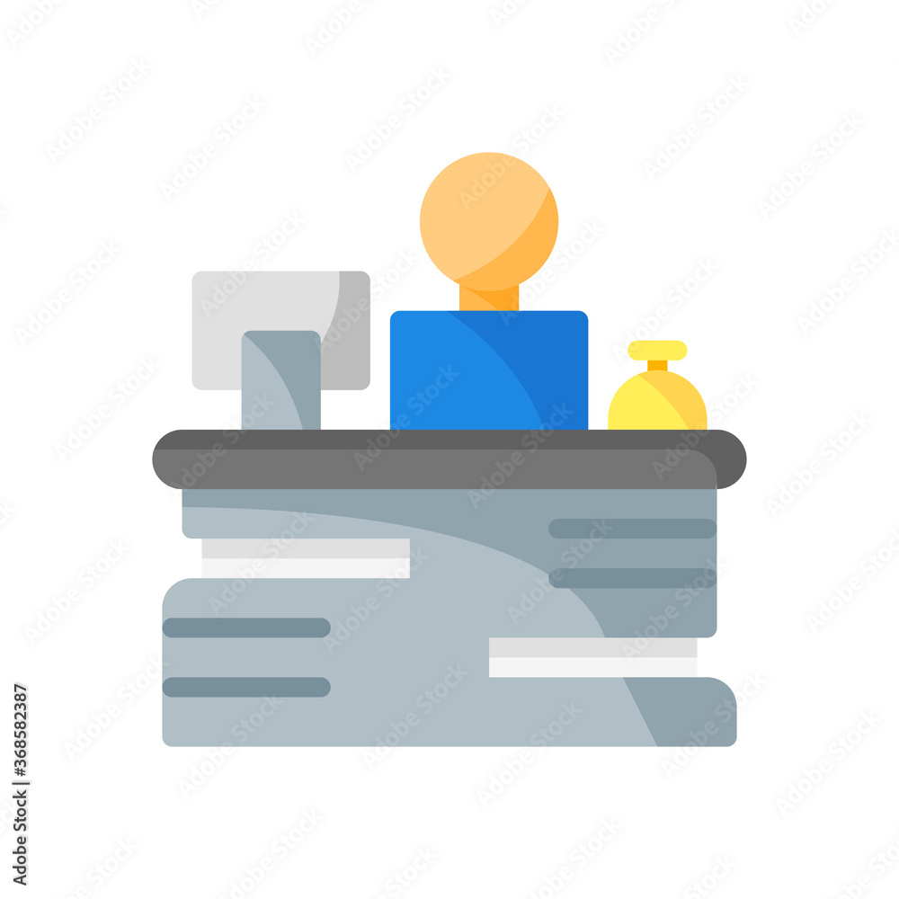 reception counter desk icon isolated on white background. vector illustration in flat style. EPS 10 reception counter desk icon isolated on white background. vector illustration in flat style. EPS 10