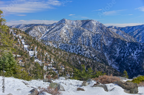 Принти на полотні Views of Mount Baldy, AKA Mount San Antonio,   the highest point in San Gabriel Mountains of San Bernardino County in Southern California