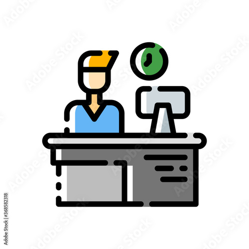 reception counter desk icon with filled line style isolated on white background. EPS 10