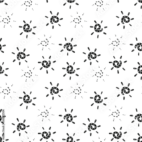 Seamless pattern. Sun. Black and white symbols. Endless repeating vector illustration for banners, wallpapers, etc.