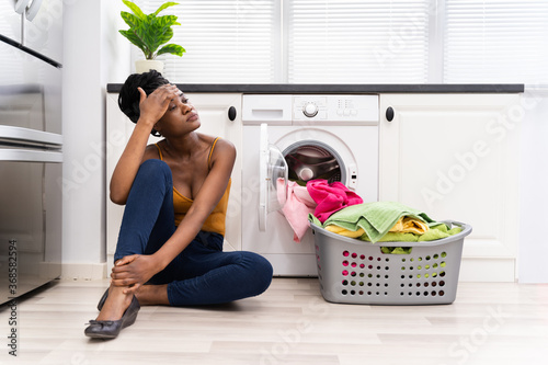 Washing Machine Distressed Sad Frustrated Woman