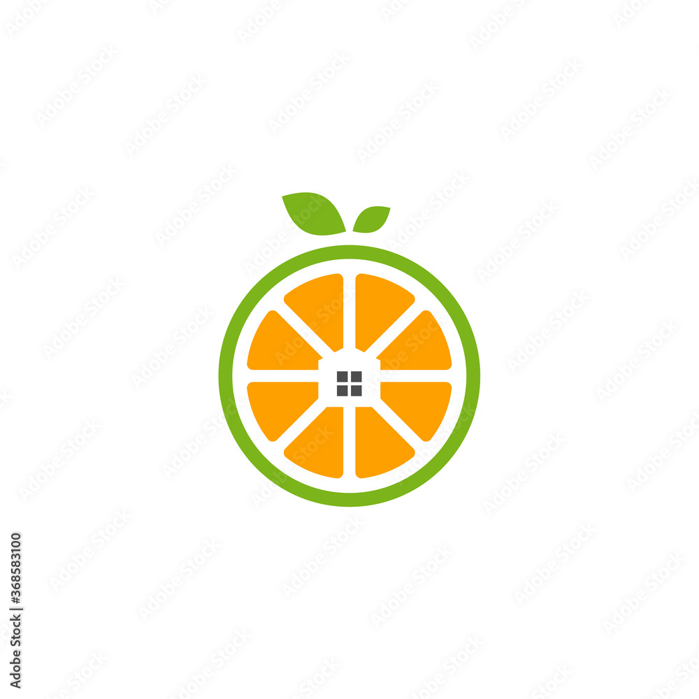 House with Modern fresh orange logo vector illustration, Fresh Orange Slice Logo Design Template House with Modern fresh orange logo vector illustration, Fresh Orange Slice Logo Design Template