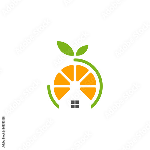 House with Modern fresh orange logo vector illustration, Fresh Orange Slice Logo Design Template