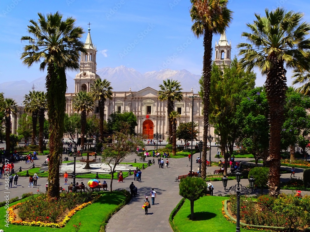 South America, Peru, city of Arequipa, Plaza de Armas, Basilica Cathedral