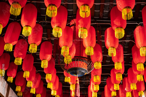 Close view of traditional Chinese lanterns  shot in Chengdu  China.
