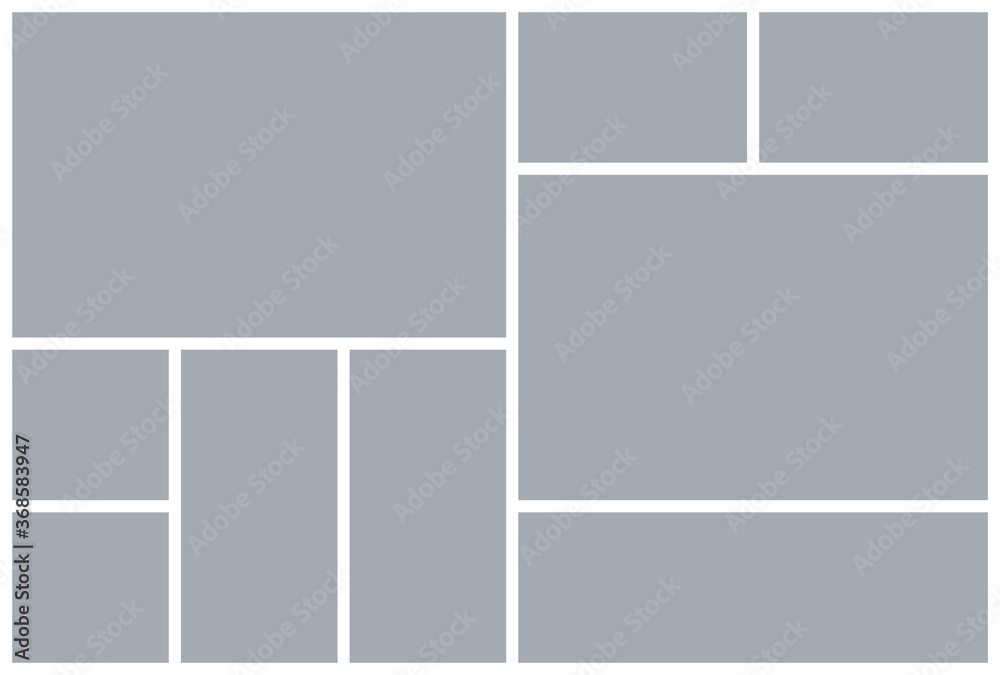 Photo collage grid. Mood board template. Vector. Moodboard design. Mosaic frame banner. Gray pictures on white background. Photography album layout. Branding presentation. Minimalistic illustration Photo collage grid. Mood board template. Vector. Moodboard design. Mosaic frame banner. Gray pictures on white background. Photography album layout. Branding presentation. Minimalistic illustration