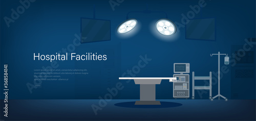Operating Room banner with medical equipment flat design vector illustration
