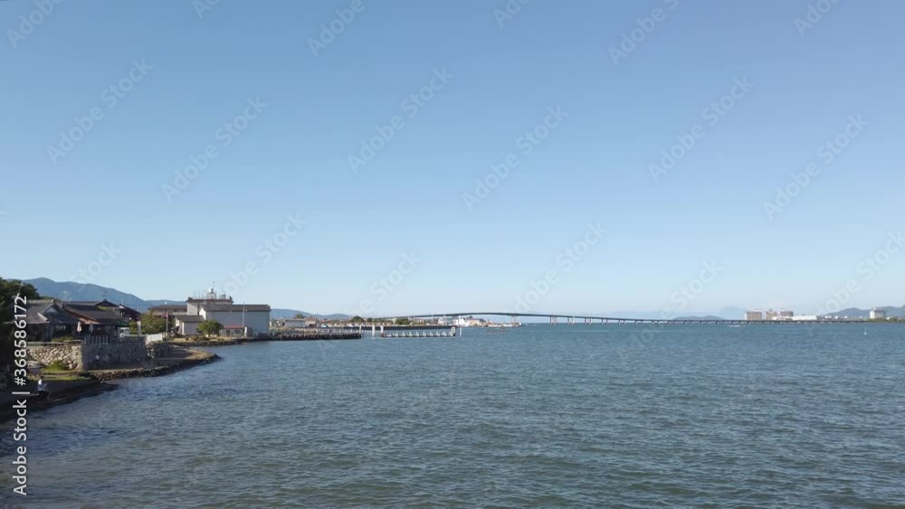 Biwako Ohashi bridge in Shiga, Japan. Wide Pan Shot Biwako Ohashi bridge in Shiga, Japan. Wide Pan Shot