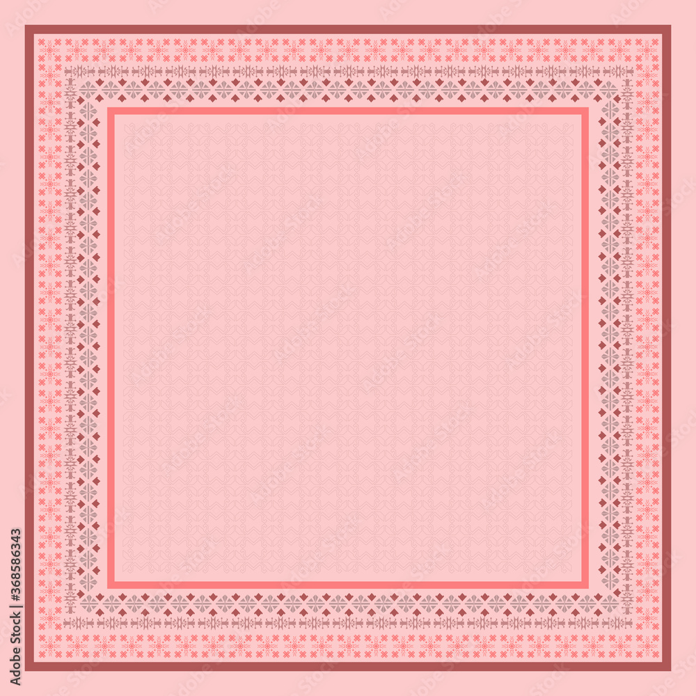 Silk square scarf with ethnic pattern design in pink color Silk square scarf with ethnic pattern design in pink color