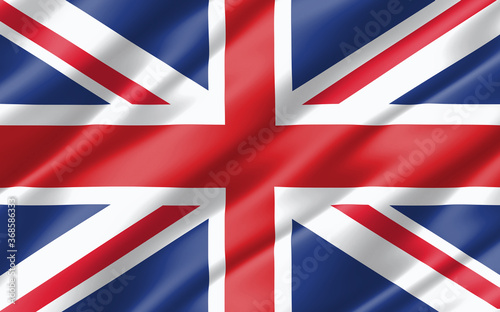 Silk wavy flag of United Kingdom graphic. Wavy British flag 3D illustration. Rippled United Kingdom country flag is a symbol of freedom, patriotism and independence.