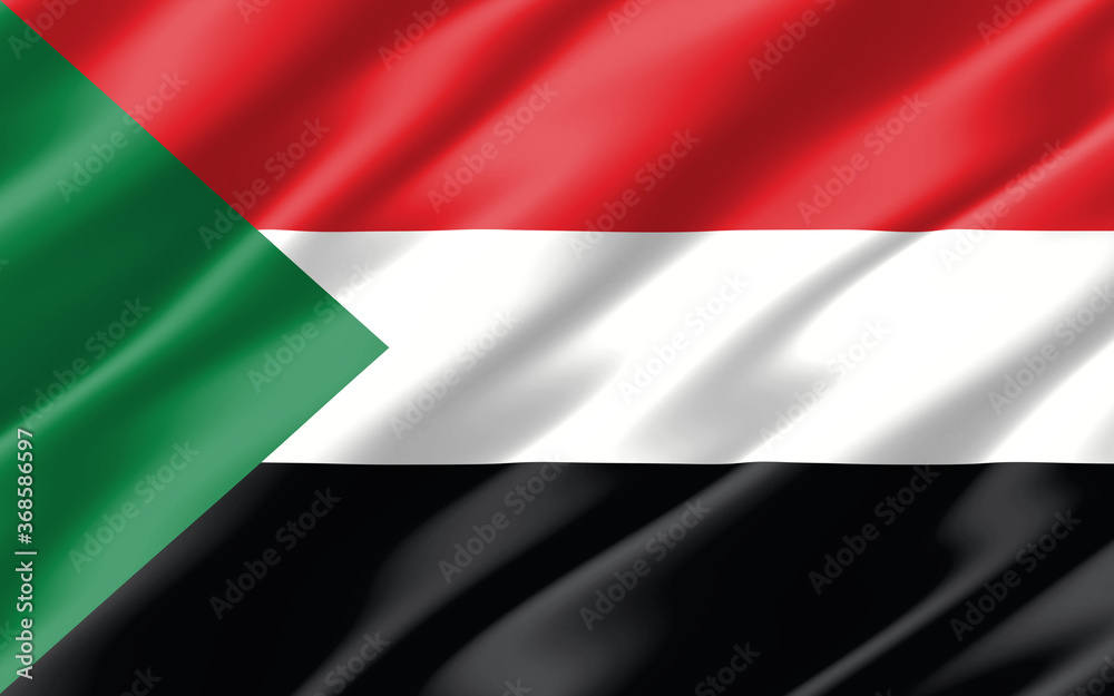 Silk wavy flag of Sudan graphic. Wavy Sudanese flag 3D illustration. Rippled Sudan country flag is a symbol of freedom, patriotism and independence. Silk wavy flag of Sudan graphic. Wavy Sudanese flag 3D illustration. Rippled Sudan country flag is a symbol of freedom, patriotism and independence.