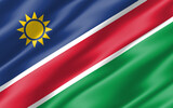 Silk wavy flag of Namibia graphic. Wavy Namibian flag 3D illustration. Rippled Namibia country flag is a symbol of freedom, patriotism and independence.