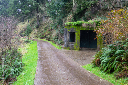 An abandoned concrete bunker in Cape Disappointment State Park, Washington, USA