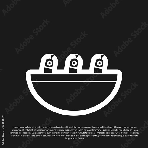 Black Soup with shrimps icon isolated on black background. Tom yum kung soup. Vector..