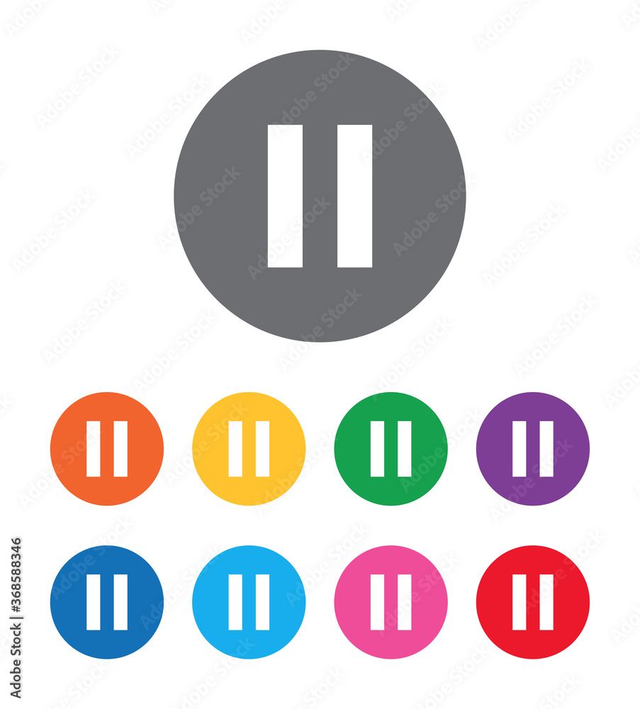 Pause icon flat design round button set illustration Pause icon flat design round button set illustration