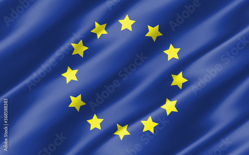 Silk wavy flag of European Union graphic. Wavy Europe flag 3D illustration. Rippled European Union country flag is a symbol of freedom, patriotism and independence.