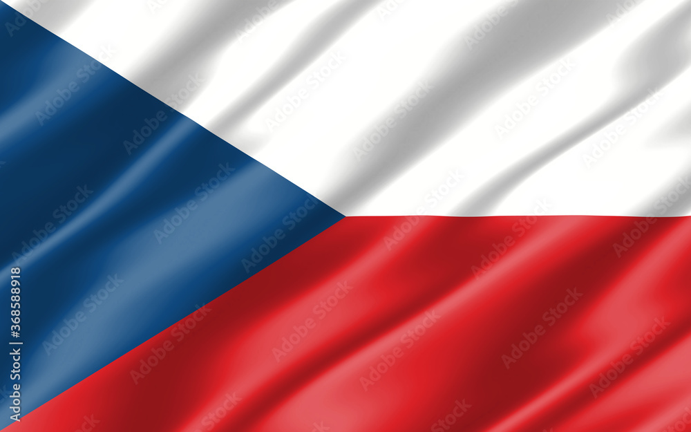 Naklejka premium Silk wavy flag of Czech Republic graphic. Wavy Czechia flag 3D illustration. Rippled Czech Republic country flag is a symbol of freedom, patriotism and independence.