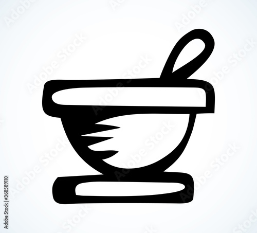 Pharmacy bowl for the preparation of medicines. Vector drawing