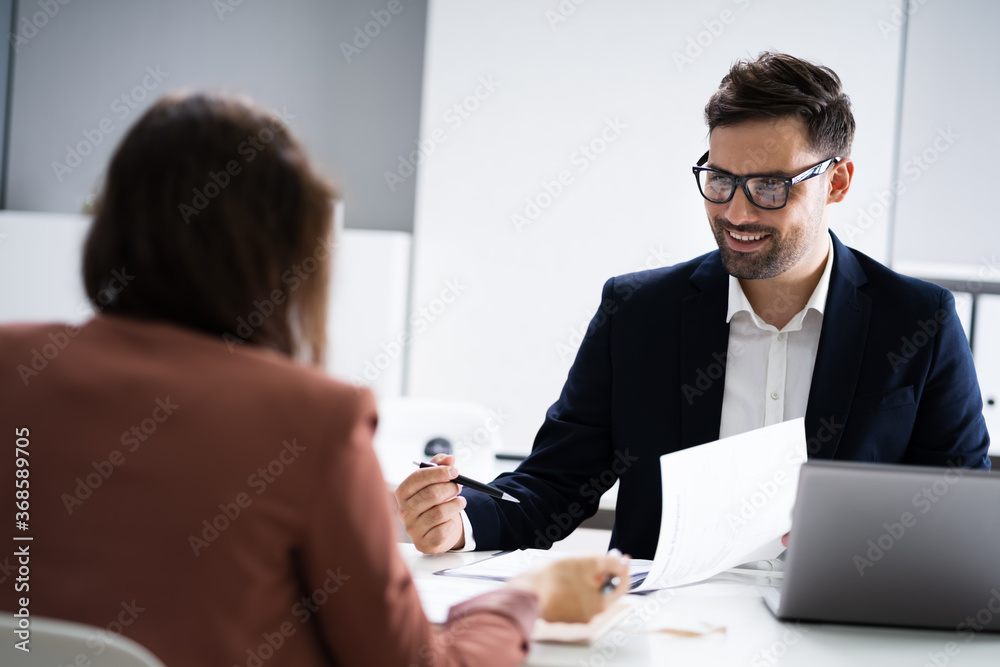 Job Interview. Business Manager Talking To Recruiter Job Interview. Business Manager Talking To Recruiter