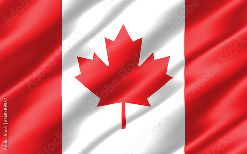 Silk wavy flag of Canada graphic. Wavy Canadian flag 3D illustration. Rippled Canada country flag is a symbol of freedom, patriotism and independence.