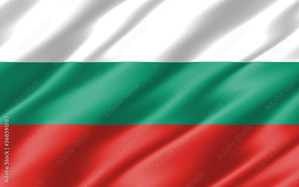 Silk wavy flag of Bulgaria graphic. Wavy Bulgarian flag 3D illustration. Rippled Bulgaria country flag is a symbol of freedom, patriotism and independence.
