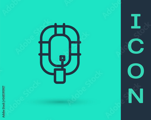 Black line Inflatable boat icon isolated on green background. Rafting boat. Water sports, extreme sports, holiday, vacation. Vector.