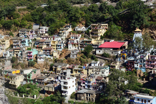 Colorful houses on the mountainside in Devprayag