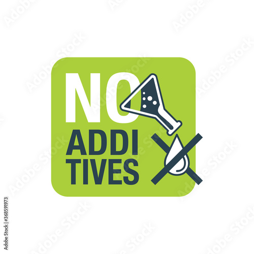 No additives stamp - crossed out drop of harmful preservatives with green eco plant on background - isolated vector icon for healthy food and cosmetics products packaging 