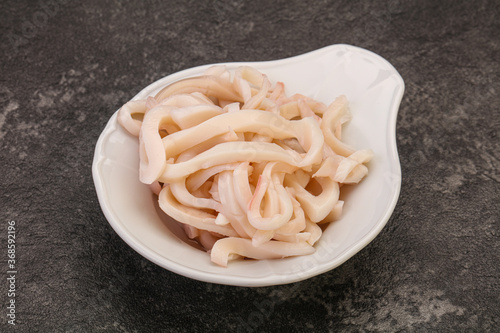 Marinated squid slices in the bowl