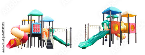 Outdoor play area, playground isolated on white background.