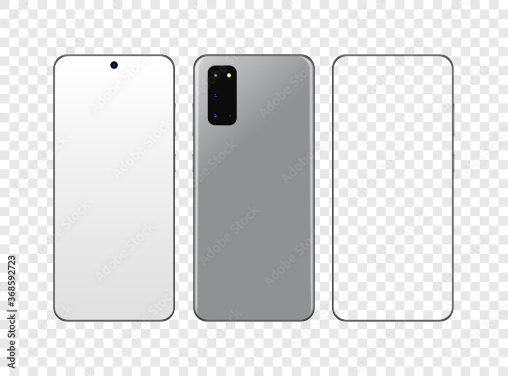 Realistic phone screen smartphone. Mock up of modern quad camera smartphone. Stock vector illustration on transparent isolated background. Realistic phone screen smartphone. Mock up of modern quad camera smartphone. Stock vector illustration on transparent isolated background.