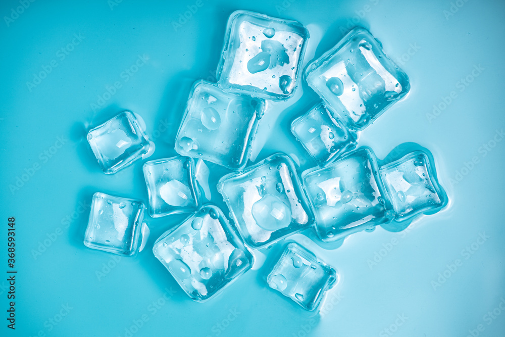 Cool and transparent ice cubes in summer