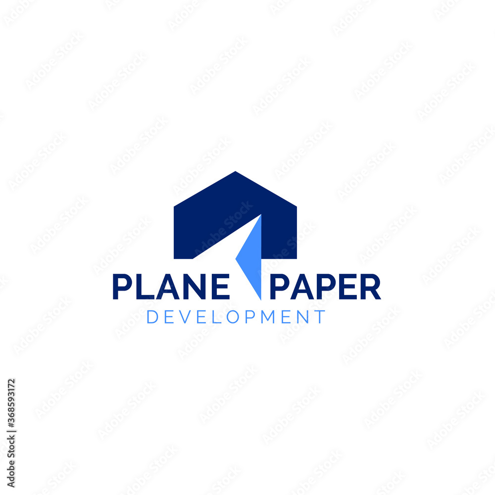 Paper Plane Arrow Pointer with Home House Building Hangar aircraft airplane logo design Paper Plane Arrow Pointer with Home House Building Hangar aircraft airplane logo design