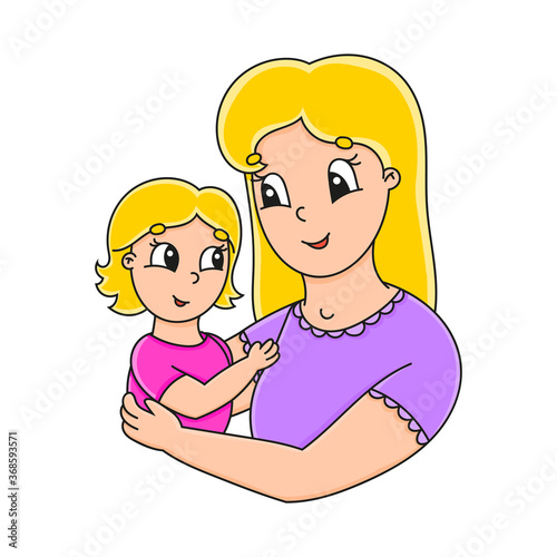 Cute character. Mother and child. Colorful vector illustration. Cartoon style. Isolated on white background. Design element.