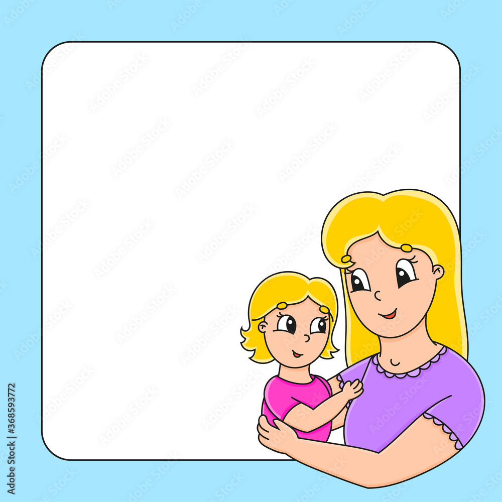 Cute cartoon character with place for text. Hand drawn. Vector illustration isolated on color background. Comic doodle style. Cute cartoon character with place for text. Hand drawn. Vector illustration isolated on color background. Comic doodle style.