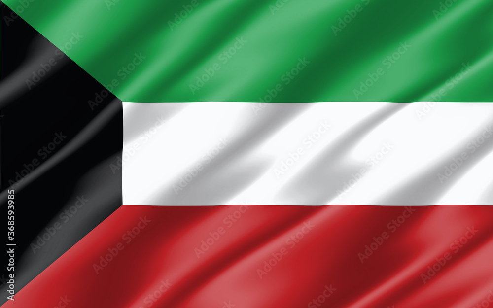 Silk wavy flag of Kuwait graphic. Wavy Kuwaiti flag 3D illustration. Rippled Kuwait country flag is a symbol of freedom, patriotism and independence. Silk wavy flag of Kuwait graphic. Wavy Kuwaiti flag 3D illustration. Rippled Kuwait country flag is a symbol of freedom, patriotism and independence.