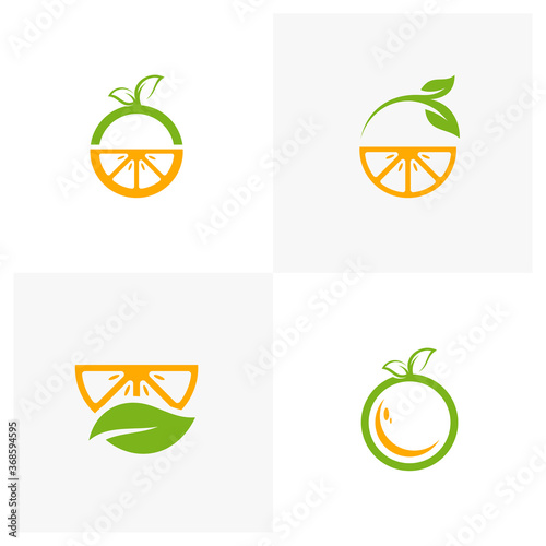 Set of Modern fresh orange logo vector illustration, Fresh Orange Slice Logo Design Template