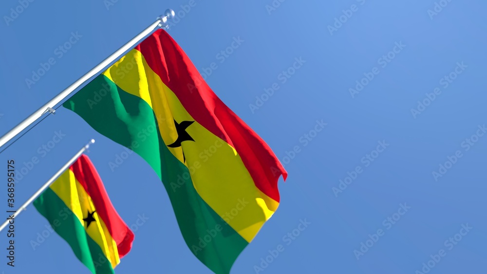 3D rendering of the national flag of Ghana waving in the wind 3D rendering of the national flag of Ghana waving in the wind