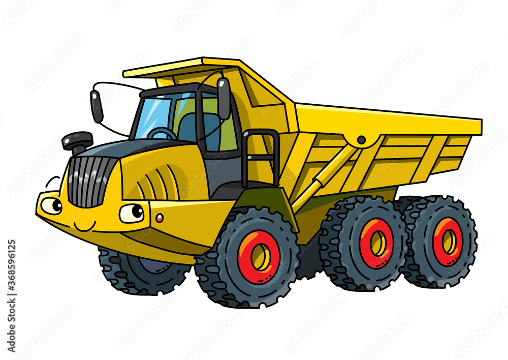 Articulated dump truck car with eyes illustration