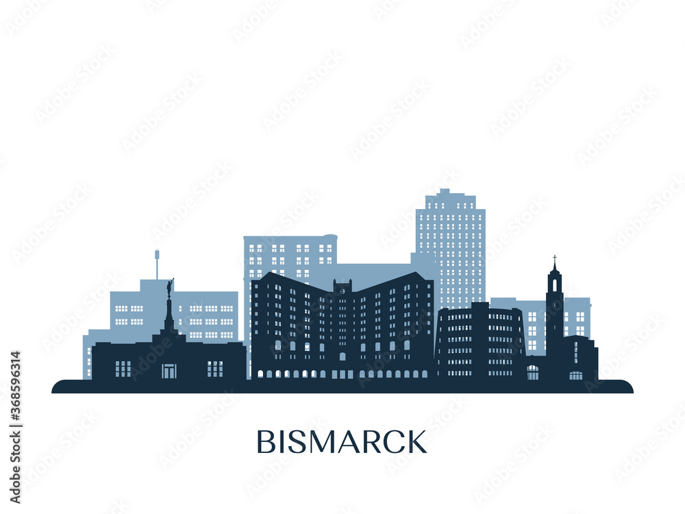 Bismarck skyline, monochrome silhouette. Vector illustration.