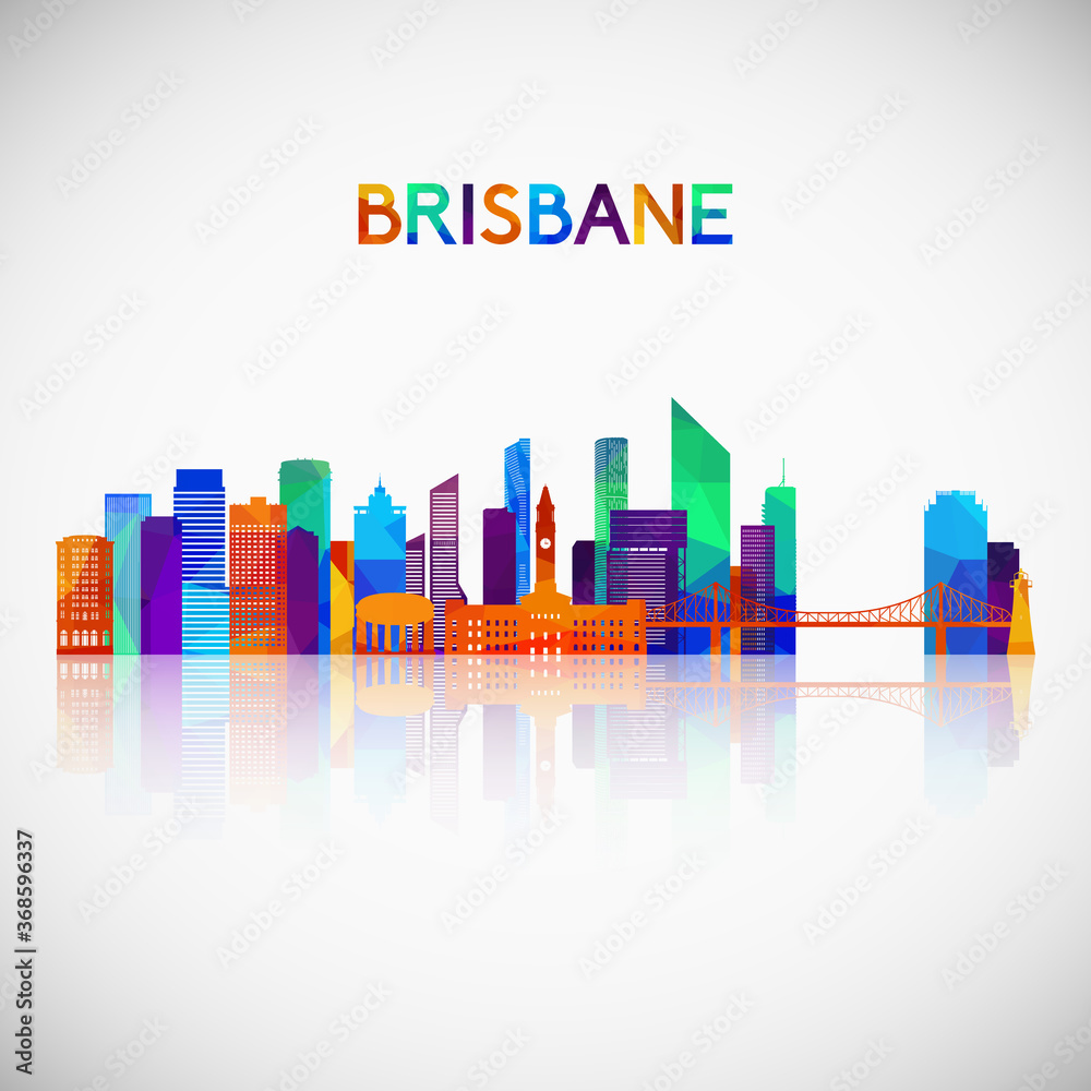 Brisbane skyline silhouette in colorful geometric style. Symbol for your design. Vector illustration.